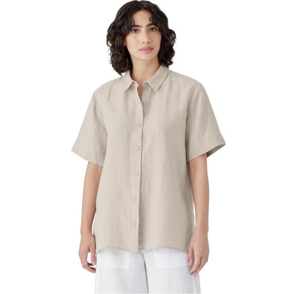 Eileen Fisher Organic Linen Shirt Womens Size XS-S-M Natural Lagenlook Old Money - Picture 1 of 12